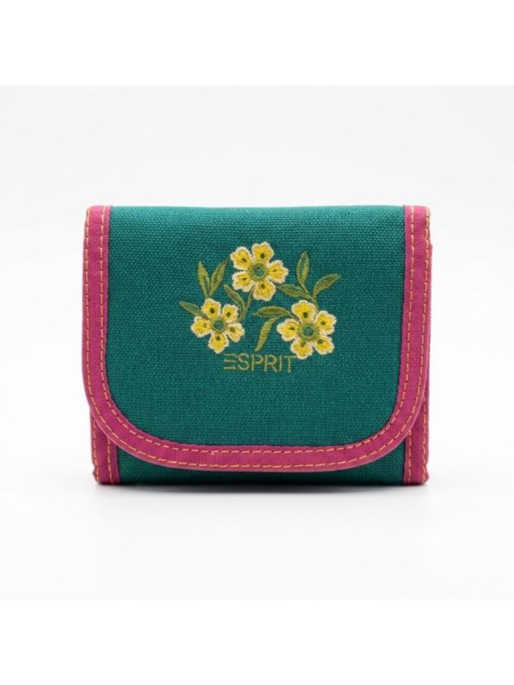 Esprit Unisex Y2K Floral Embroidered Canvas Bifold Wallet Archival Rare Bohemian - Picture 1 of 6